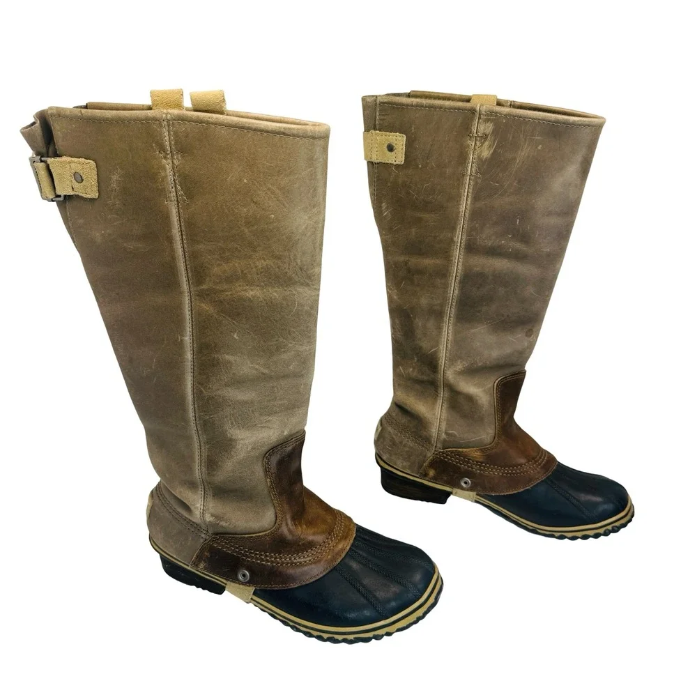 Sorel‎ Slimpack Riding Boots Women's 10 Tall Leather Waterproof Duck Boot Style